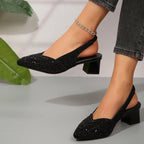 Women's Glitter Slingback Heels with Pointed Toe