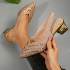 Women's Glitter Slingback Heels with Pointed Toe