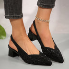 Women's Glitter Slingback Heels with Pointed Toe