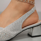 Women's Glitter Slingback Heels with Pointed Toe