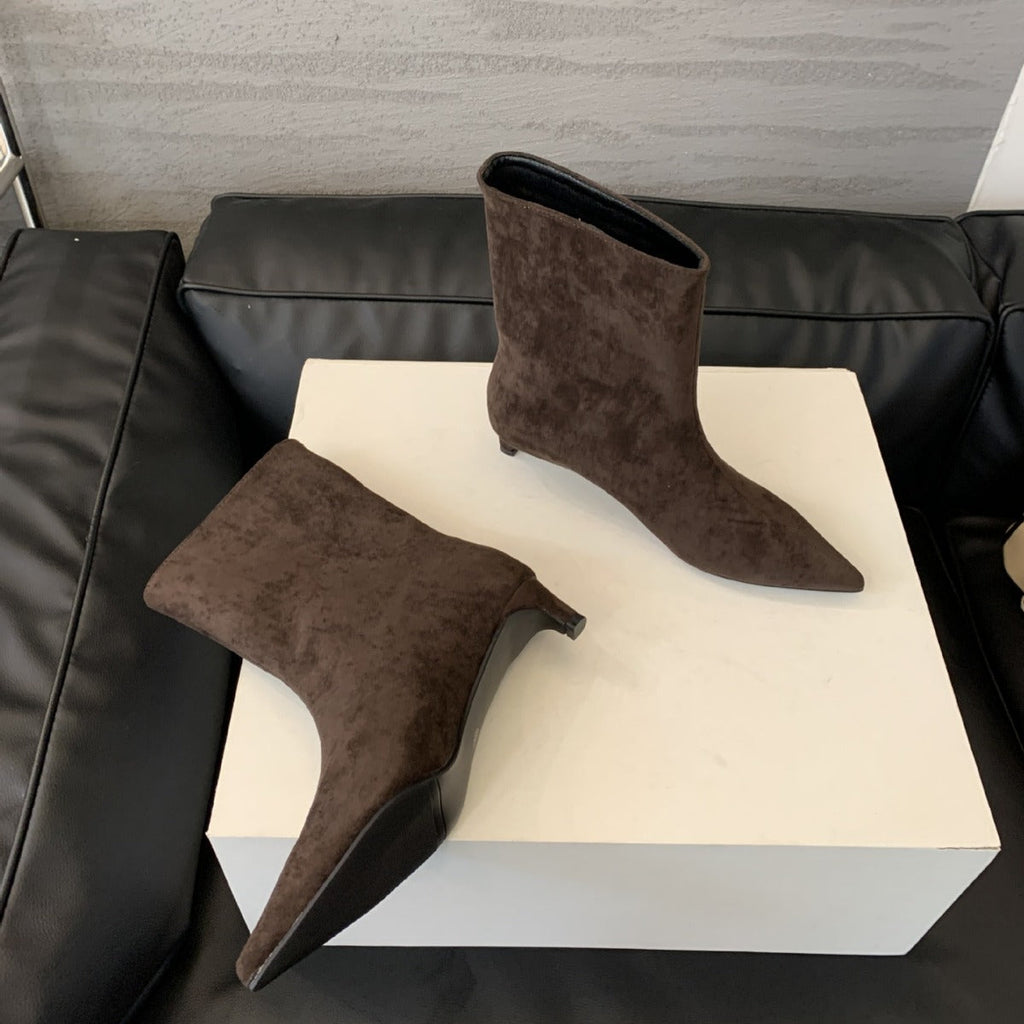 Women's Suede Ankle Boots with Pointed Toe