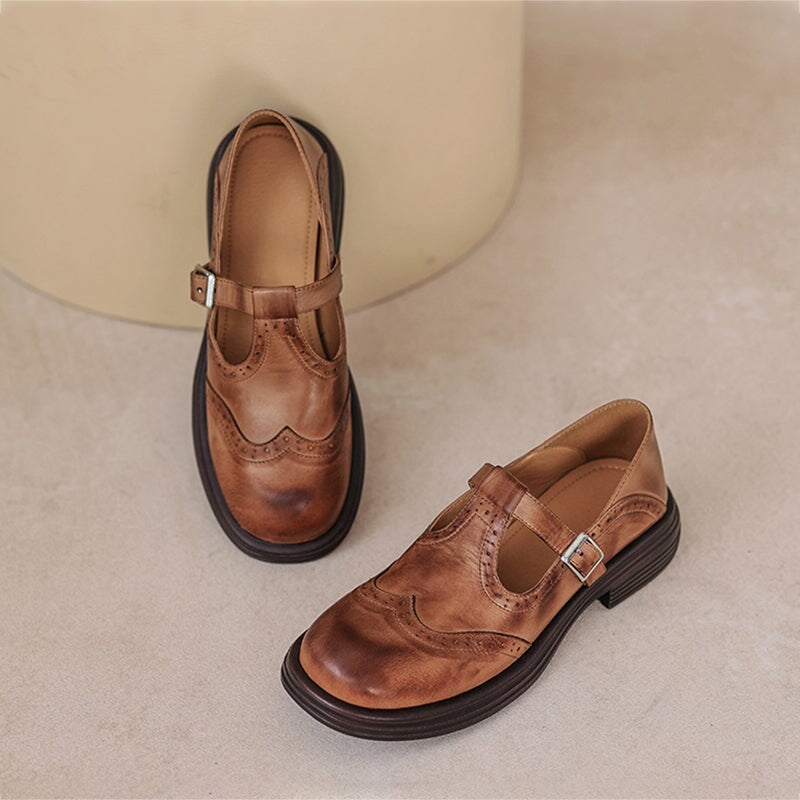 Women's Brogue Mary Jane Shoes with Chunky Sole