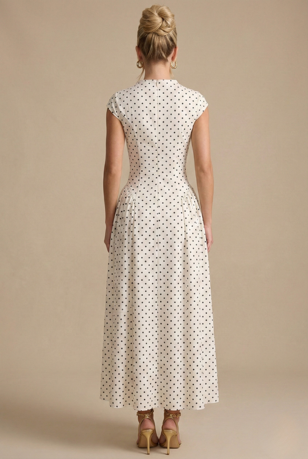 Women's Polka Dot A-Line Maxi Dress with Cap Sleeves