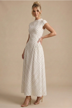 Women's Polka Dot A-Line Maxi Dress with Cap Sleeves
