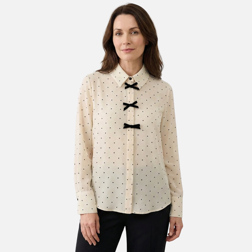 Women's Polka Dot Blouse with Bow Tie Neckline
