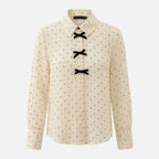Women's Polka Dot Blouse with Bow Tie Neckline