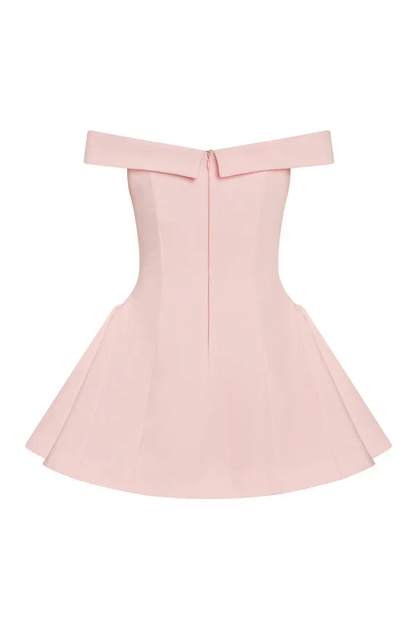 Pink Corset Mini Dress with Off-Shoulder Sleeves