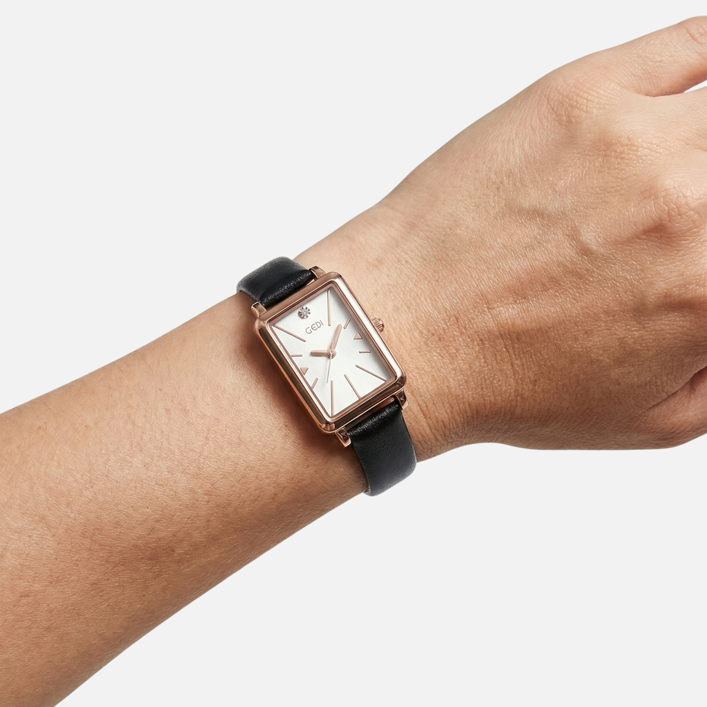 Unisex Rectangular Analog Watch with Adjustable Textured Strap