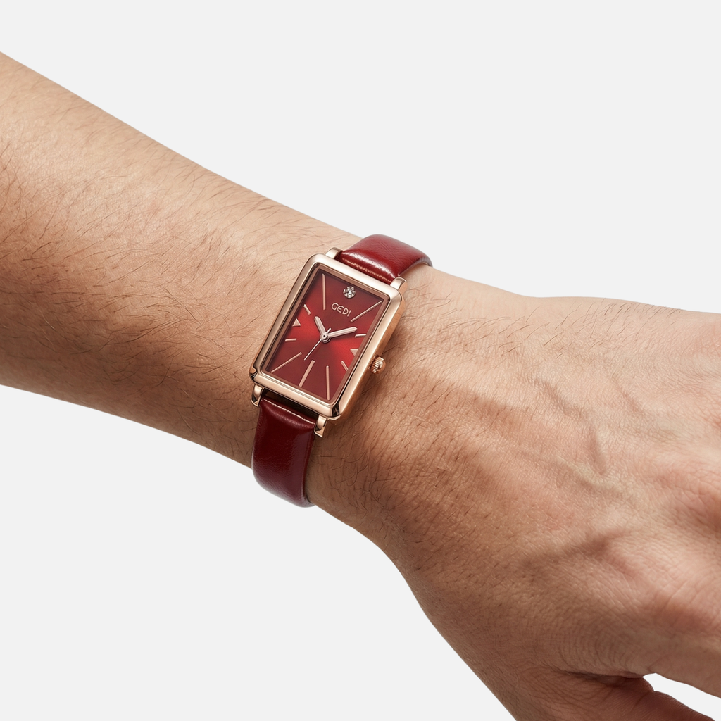 Unisex Rectangular Analog Watch with Adjustable Textured Strap