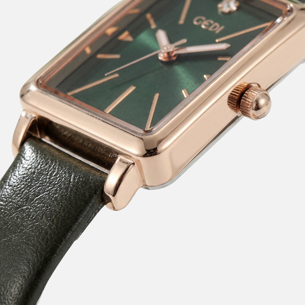 Unisex Rectangular Analog Watch with Adjustable Textured Strap