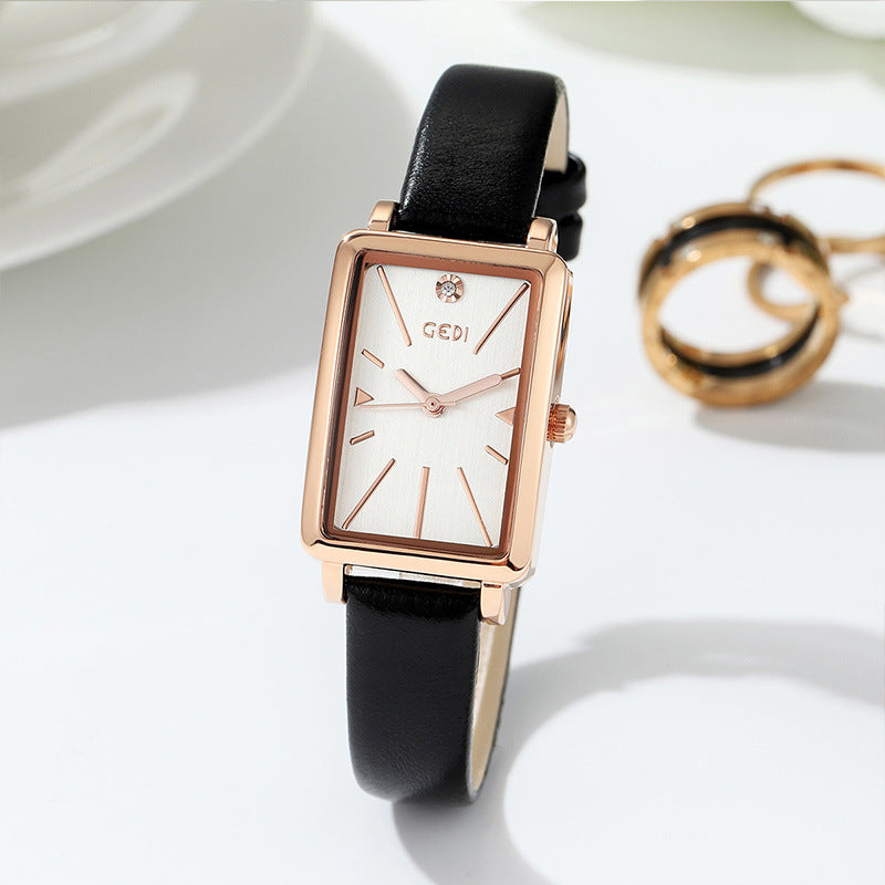 Unisex Rectangular Analog Watch with Adjustable Textured Strap