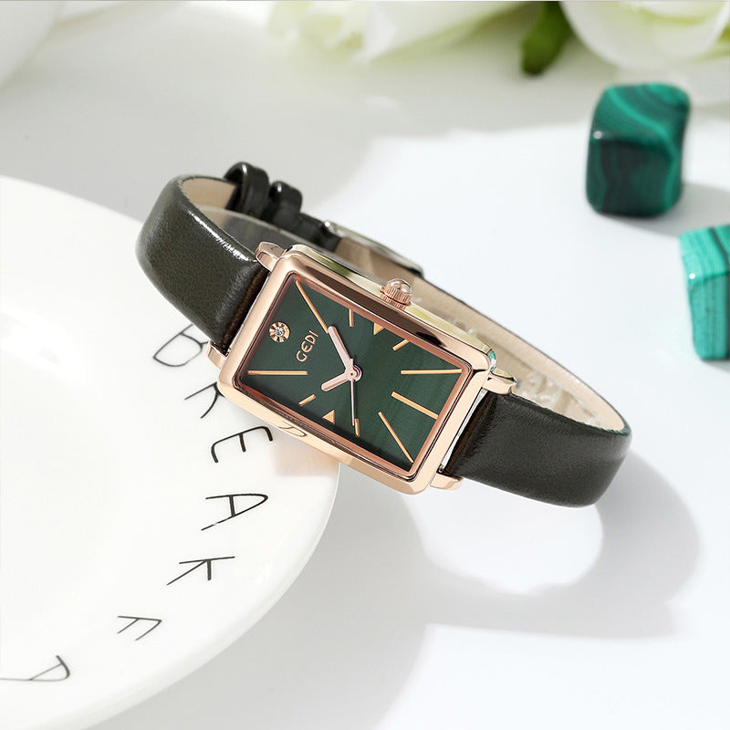 Unisex Rectangular Analog Watch with Adjustable Textured Strap