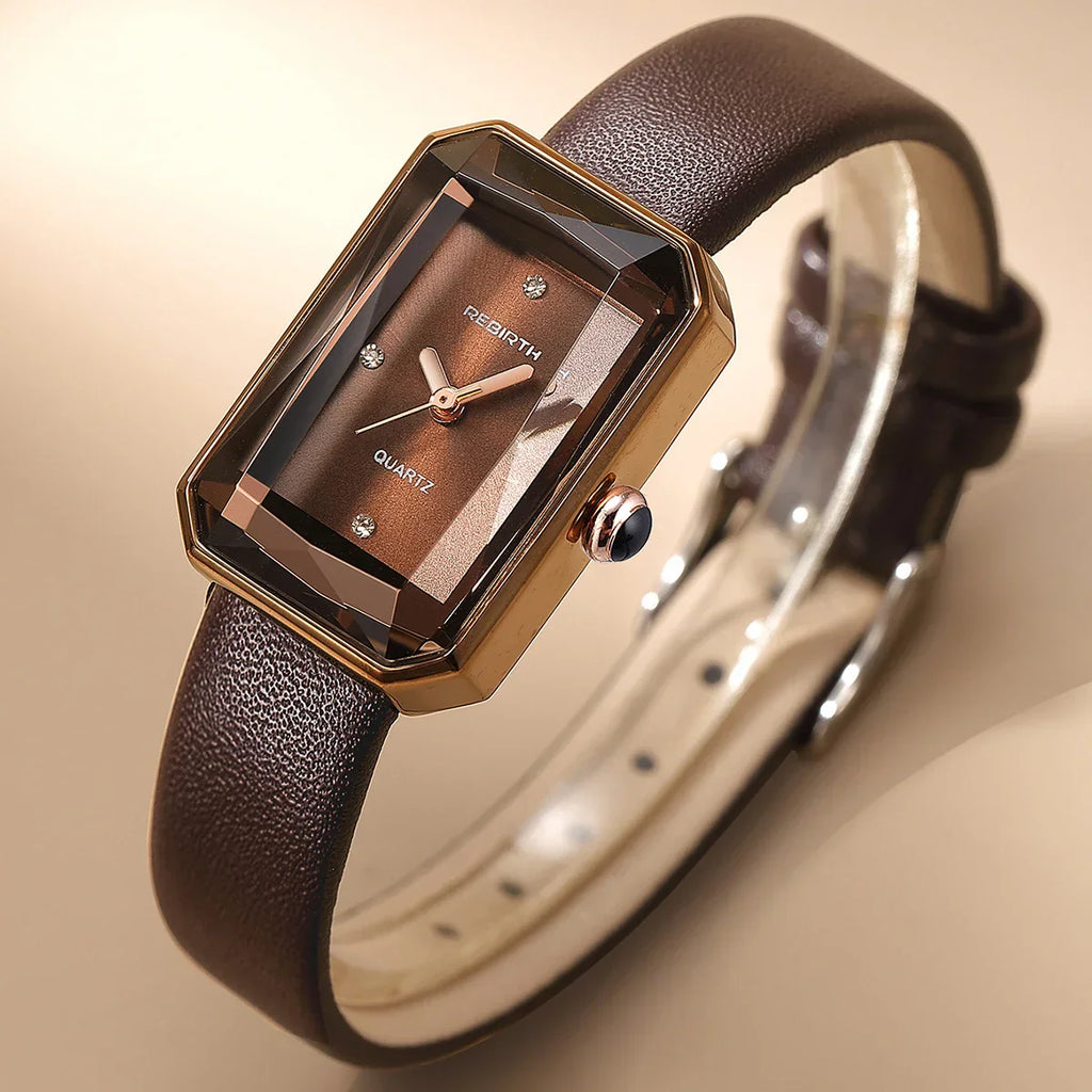 Unisex Rectangular Analog Watch with Adjustable Textured Strap
