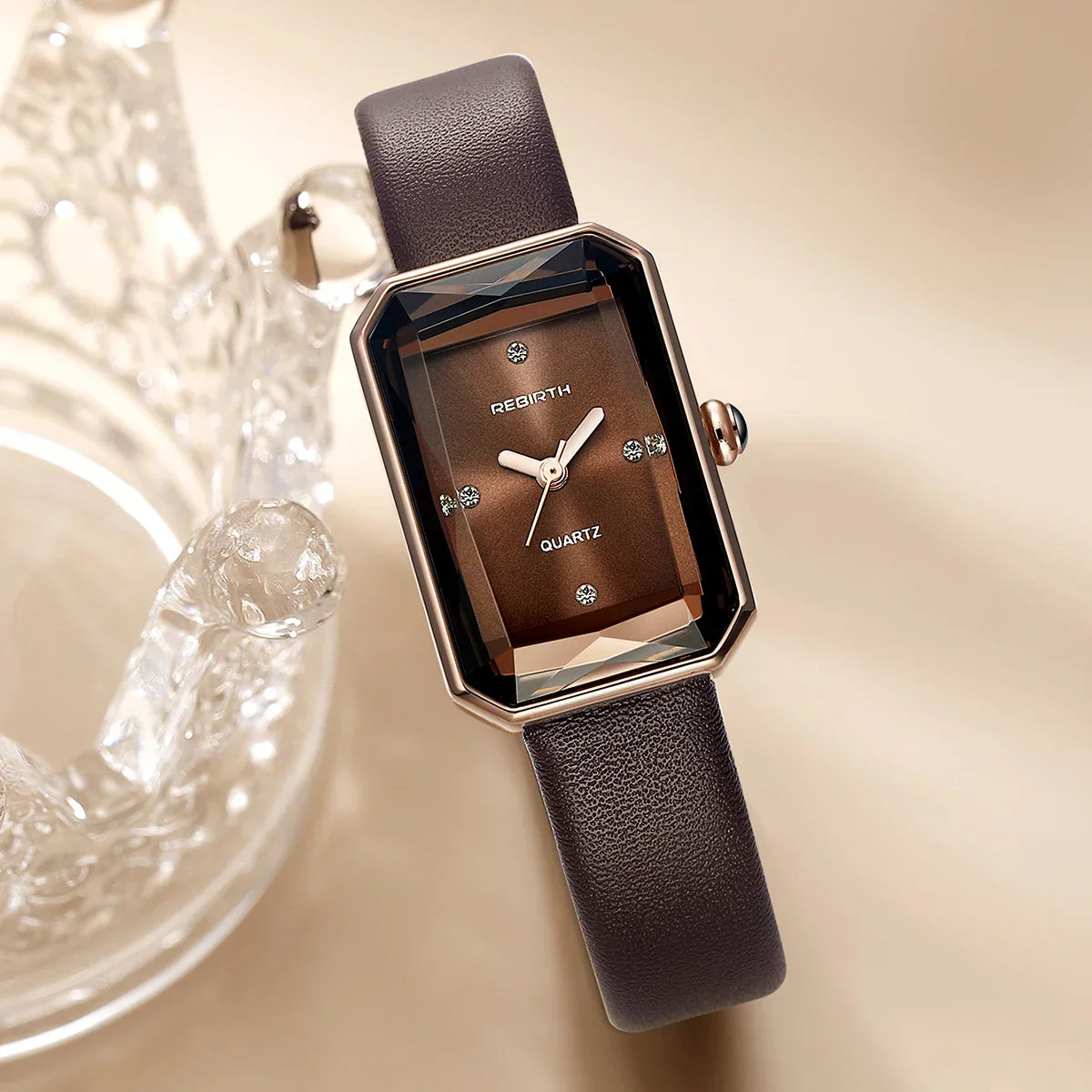 Unisex Rectangular Analog Watch with Adjustable Textured Strap