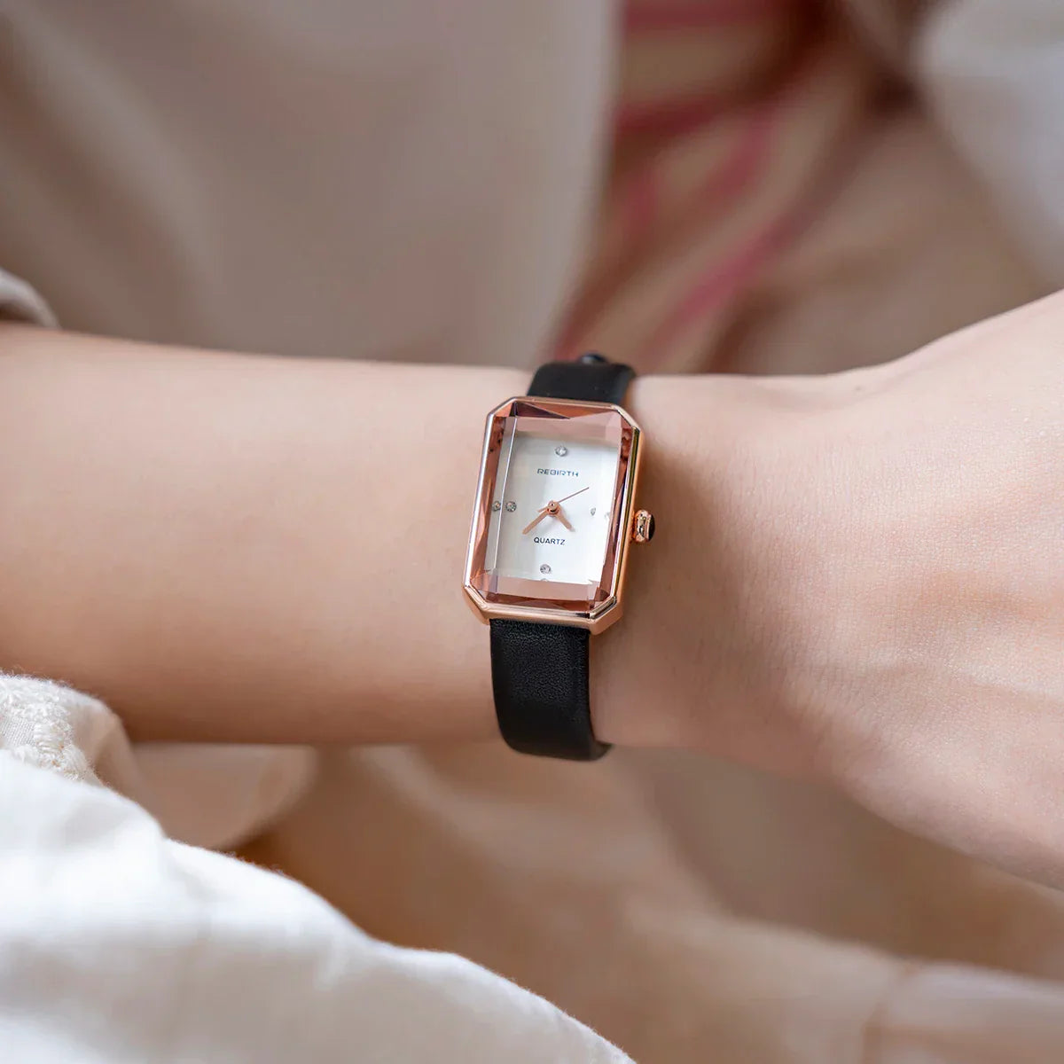 Unisex Rectangular Analog Watch with Adjustable Textured Strap