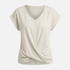 Women's Relaxed Knit Top with Twist-Front V-Neck