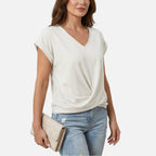 Women's Relaxed Knit Top with Twist-Front V-Neck