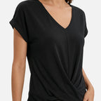 Women's Relaxed Knit Top with Twist-Front V-Neck