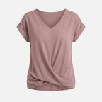 Women's Relaxed Knit Top with Twist-Front V-Neck