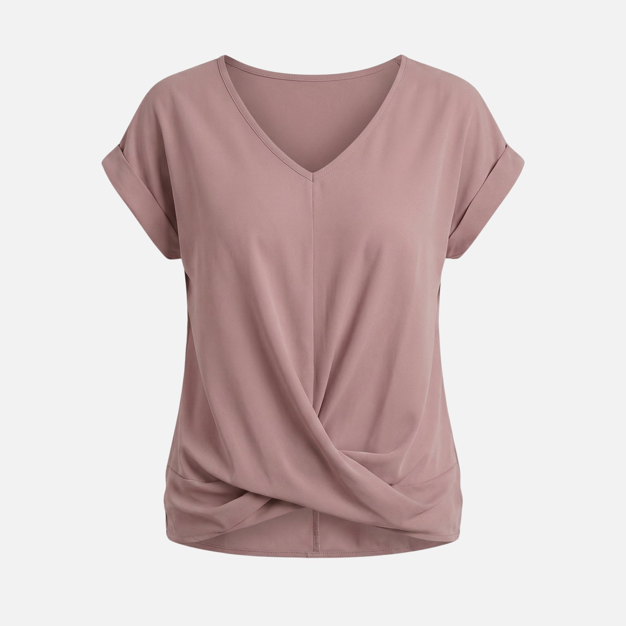 Women's Relaxed Knit Top with Twist-Front V-Neck
