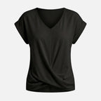 Women's Relaxed Knit Top with Twist-Front V-Neck