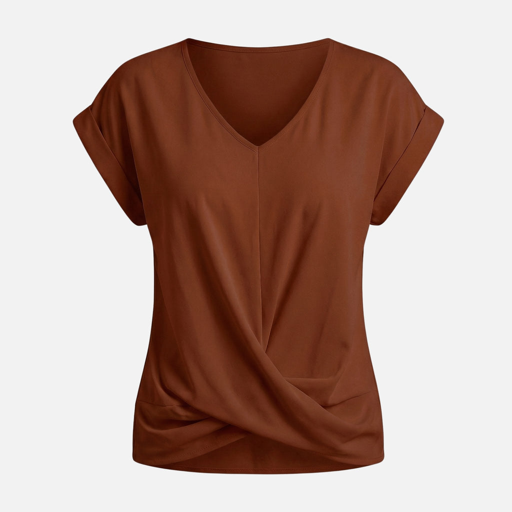 Women's Relaxed Knit Top with Twist-Front V-Neck