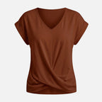 Women's Relaxed Knit Top with Twist-Front V-Neck