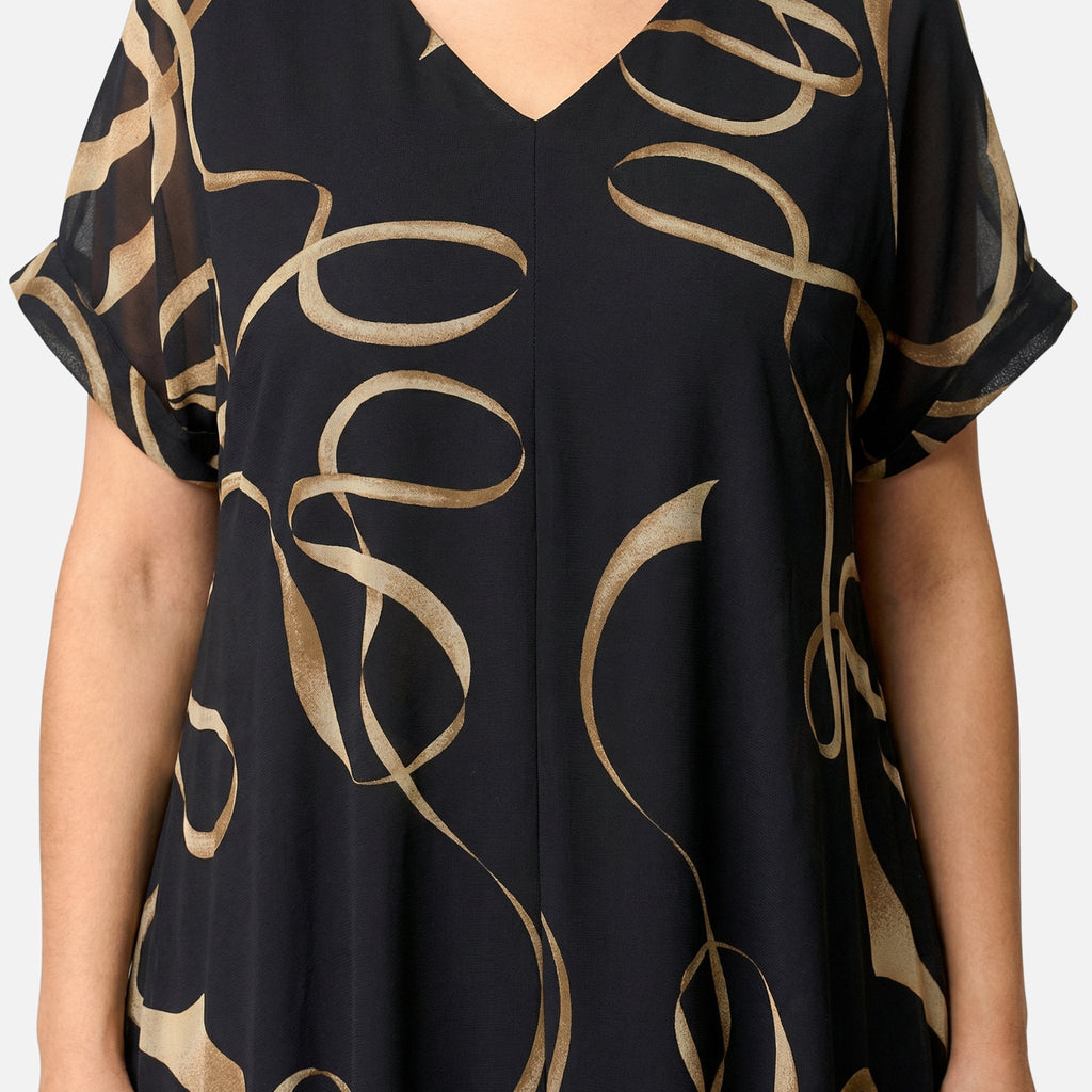 Women's Relaxed Chiffon Midi Dress with V-Neck