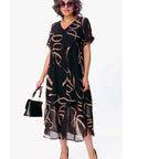 Women's Relaxed Chiffon Midi Dress with V-Neck