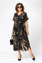 Women's Relaxed Chiffon Midi Dress with V-Neck