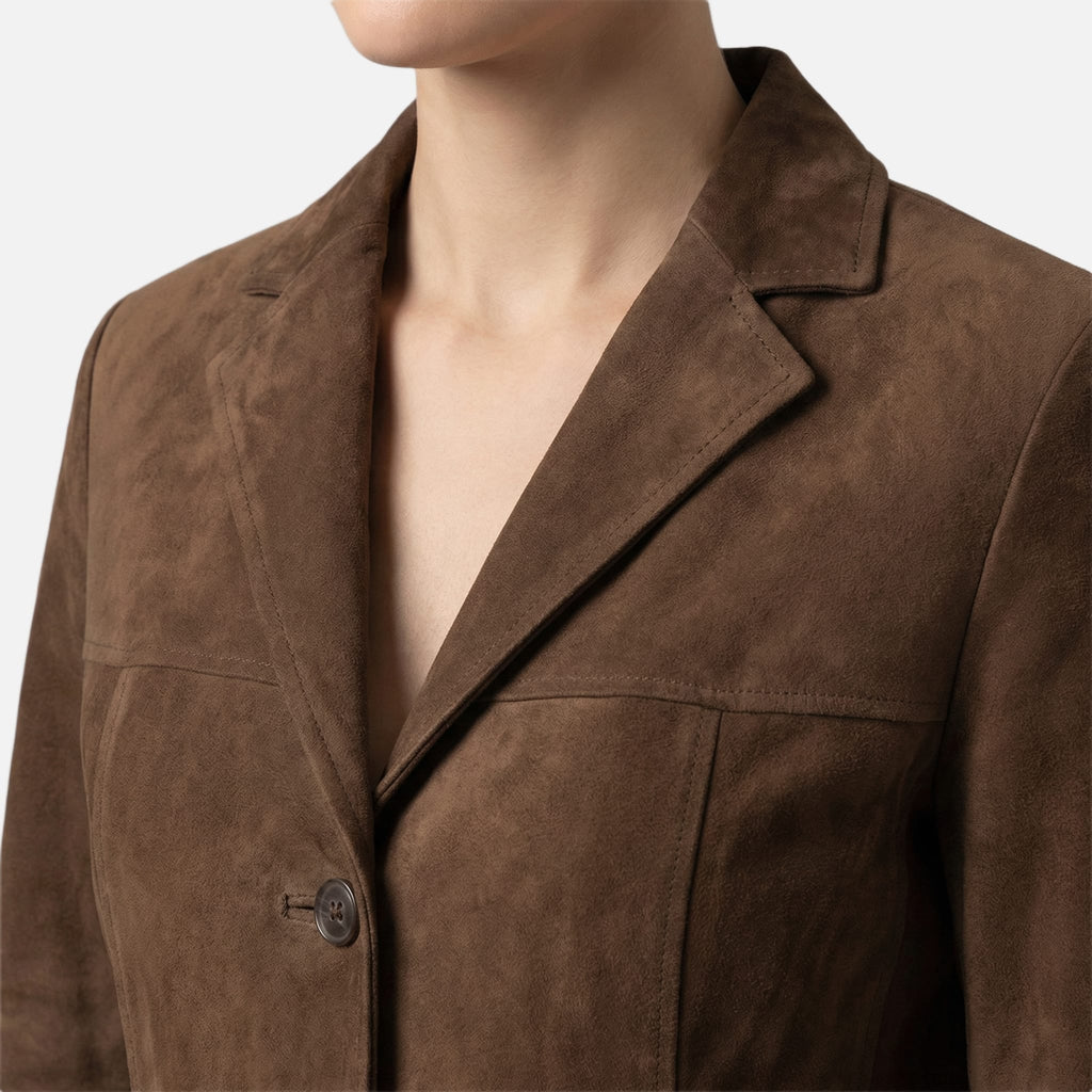 Women's Relaxed Brown Wool-Mix Coat with Wide Lapel