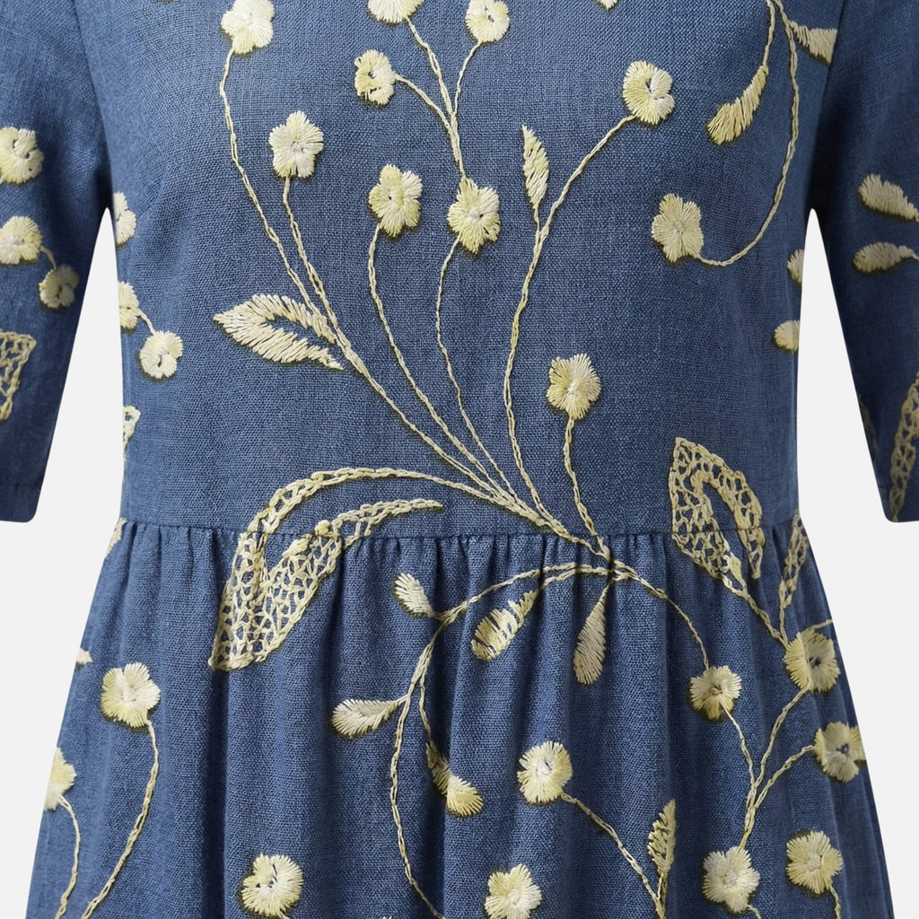 Women's Cotton Maxi Dress with Gathered Waist