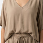 Women's Relaxed Jersey Loungewear Set with V-Neck