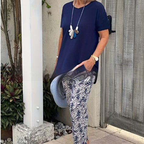 Women's Relaxed Knit Two-Piece Set with Printed Pants