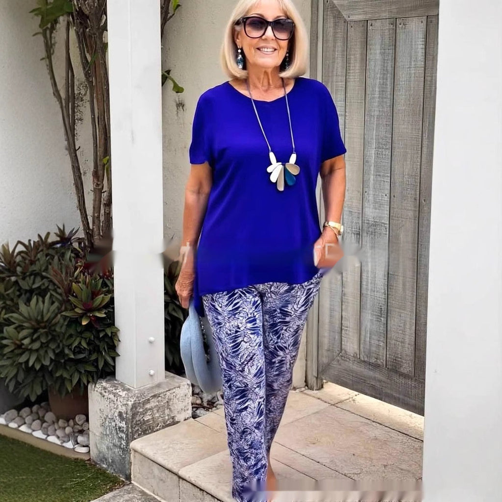 Women's Relaxed Knit Two-Piece Set with Printed Pants