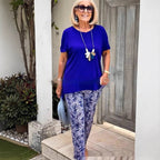 Women's Relaxed Knit Two-Piece Set with Printed Pants