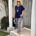 Women's Relaxed Knit Two-Piece Set with Printed Pants