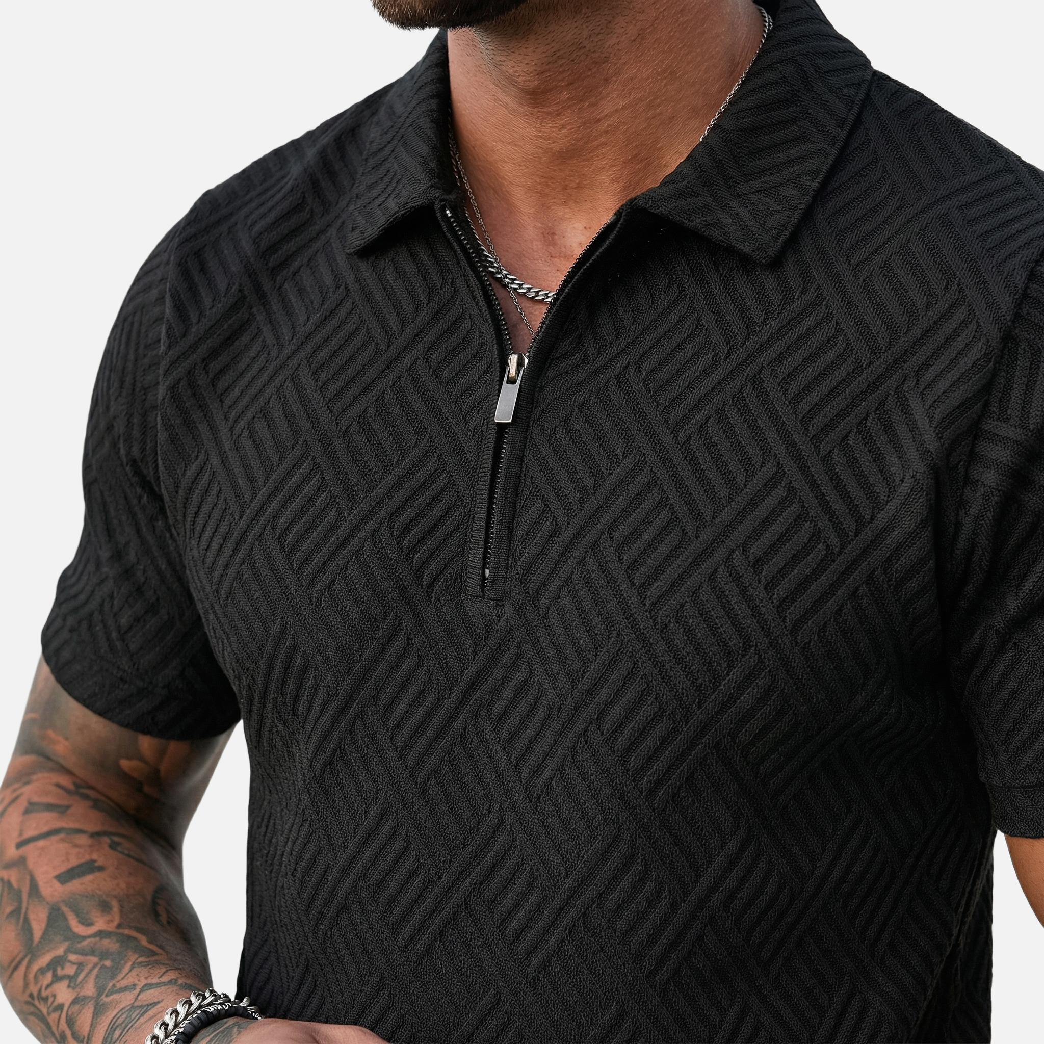 Men's Relaxed Knit Set with Half-Zip Polo