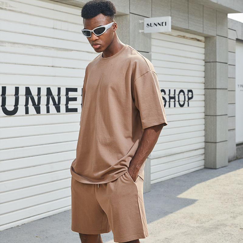 Men's Relaxed Knit Two-Piece Set with Drawstring Shorts