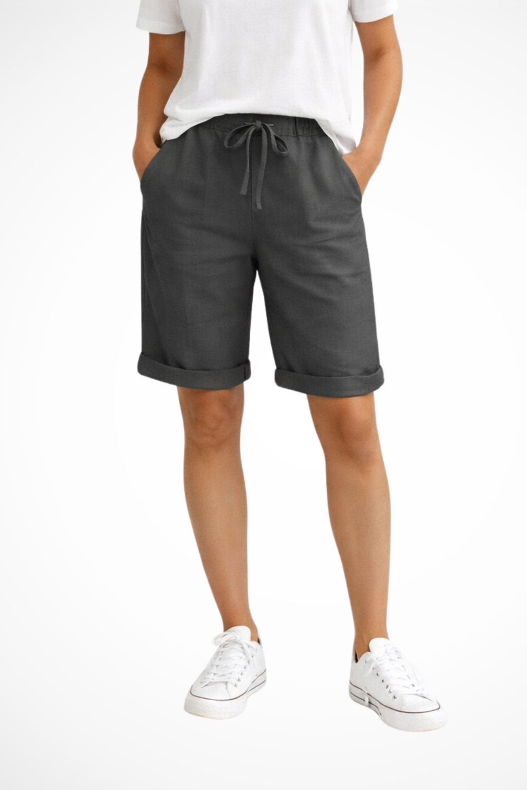 Men's Relaxed Linen Capri Shorts with Drawstring Waist