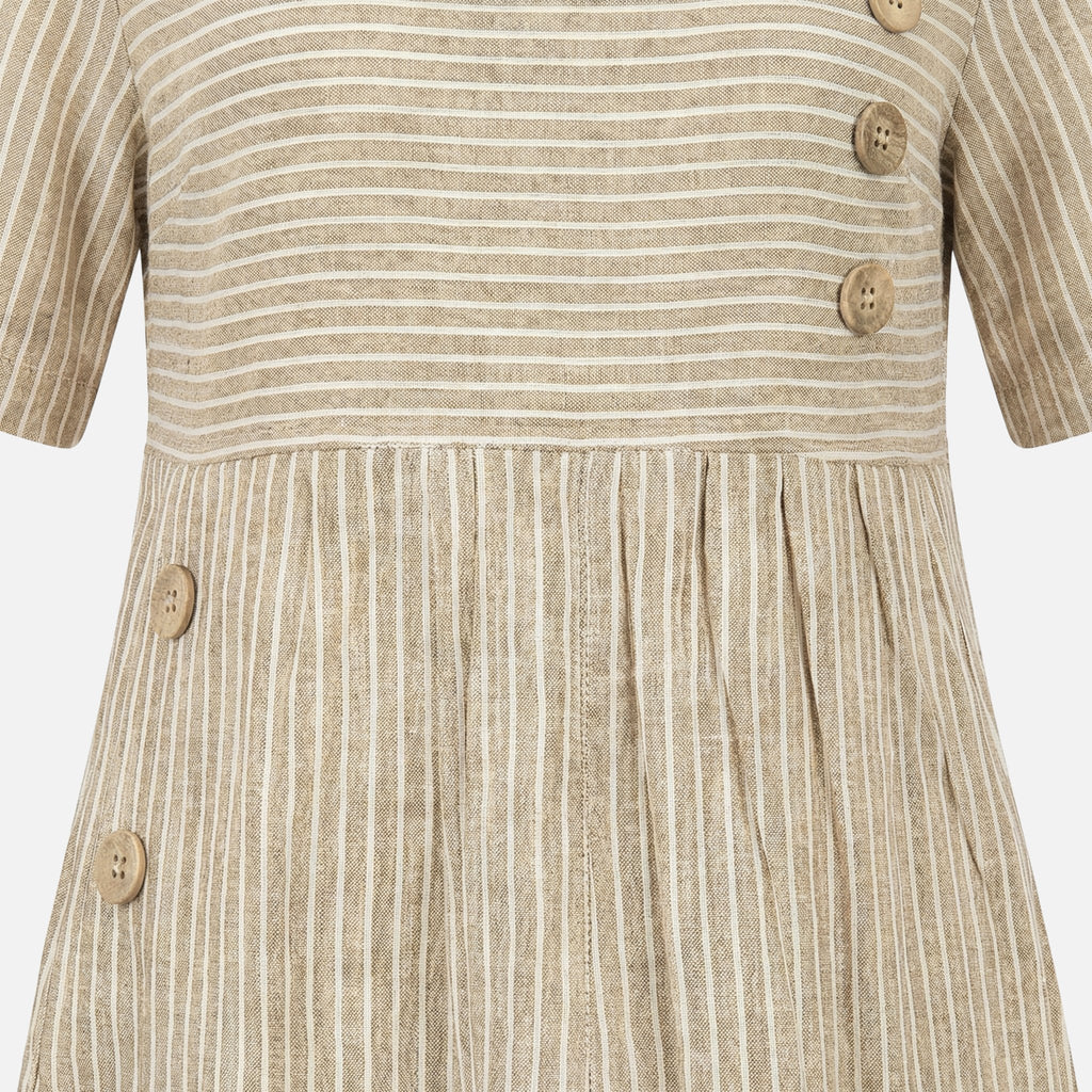 Women's Relaxed Linen Midi Dress with Button Detailing