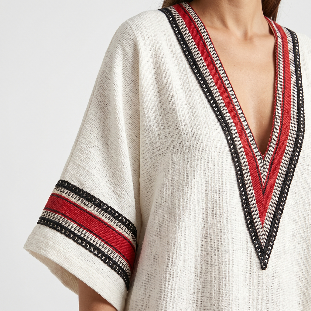 Women's Relaxed Linen Mini Beach Dress with V-Neck and Wide Sleeves