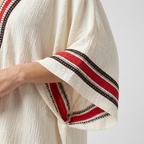 Women's Relaxed Linen Mini Beach Dress with V-Neck and Wide Sleeves