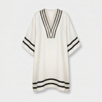Women's Relaxed Linen Mini Beach Dress with V-Neck and Wide Sleeves