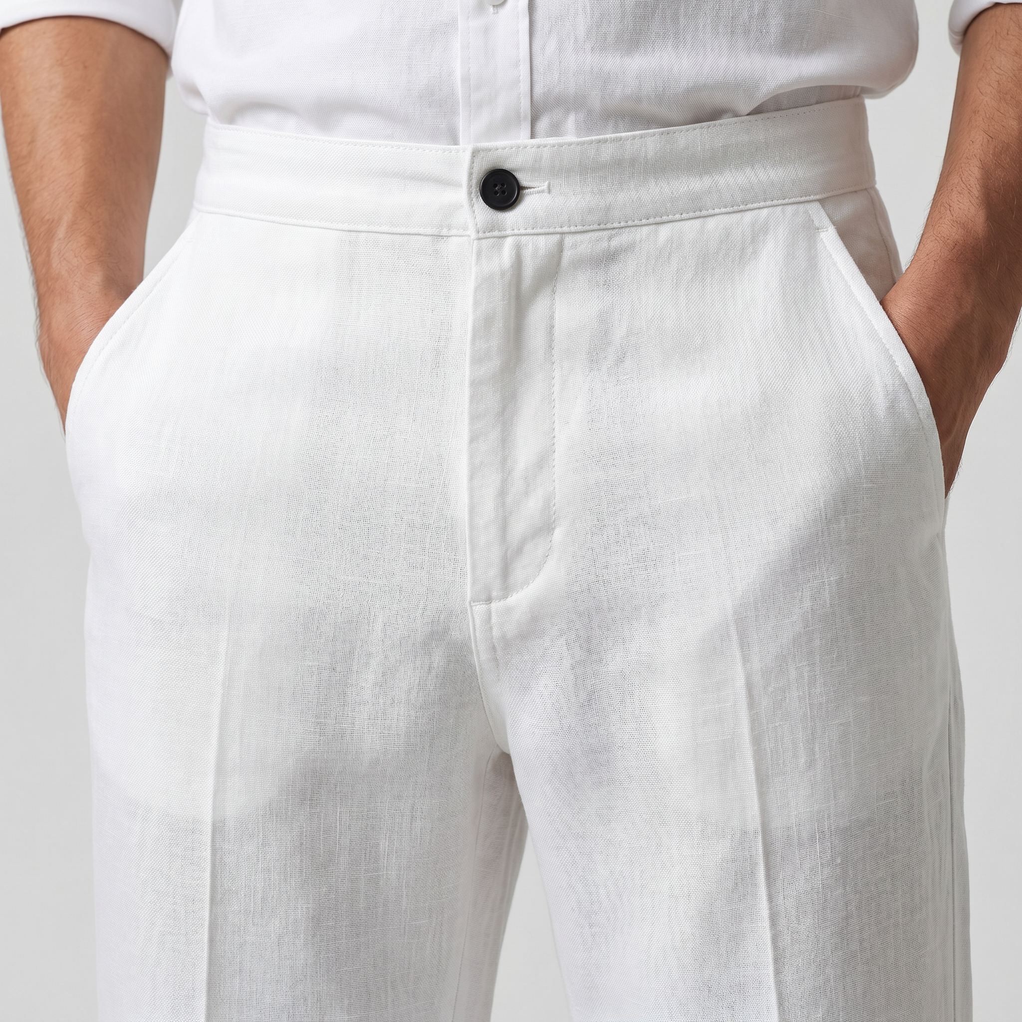 Men's Relaxed-Fit Linen Straight-Leg Pants with Side Pockets