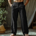 Men's Relaxed-Fit Linen Straight-Leg Pants with Side Pockets