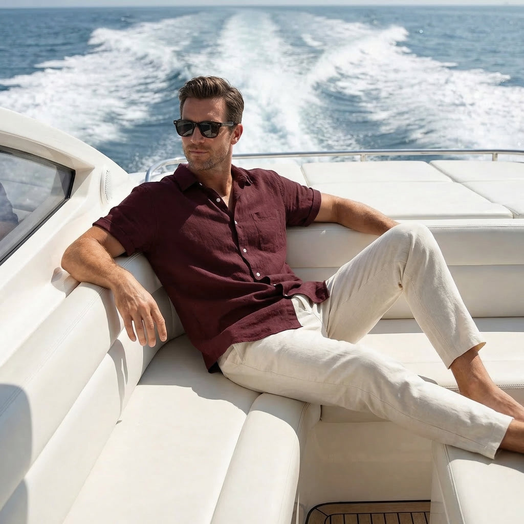 Men's Relaxed Linen Set with Drawstring Waist Trousers