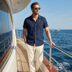 Men's Relaxed Linen Set with Drawstring Waist Trousers