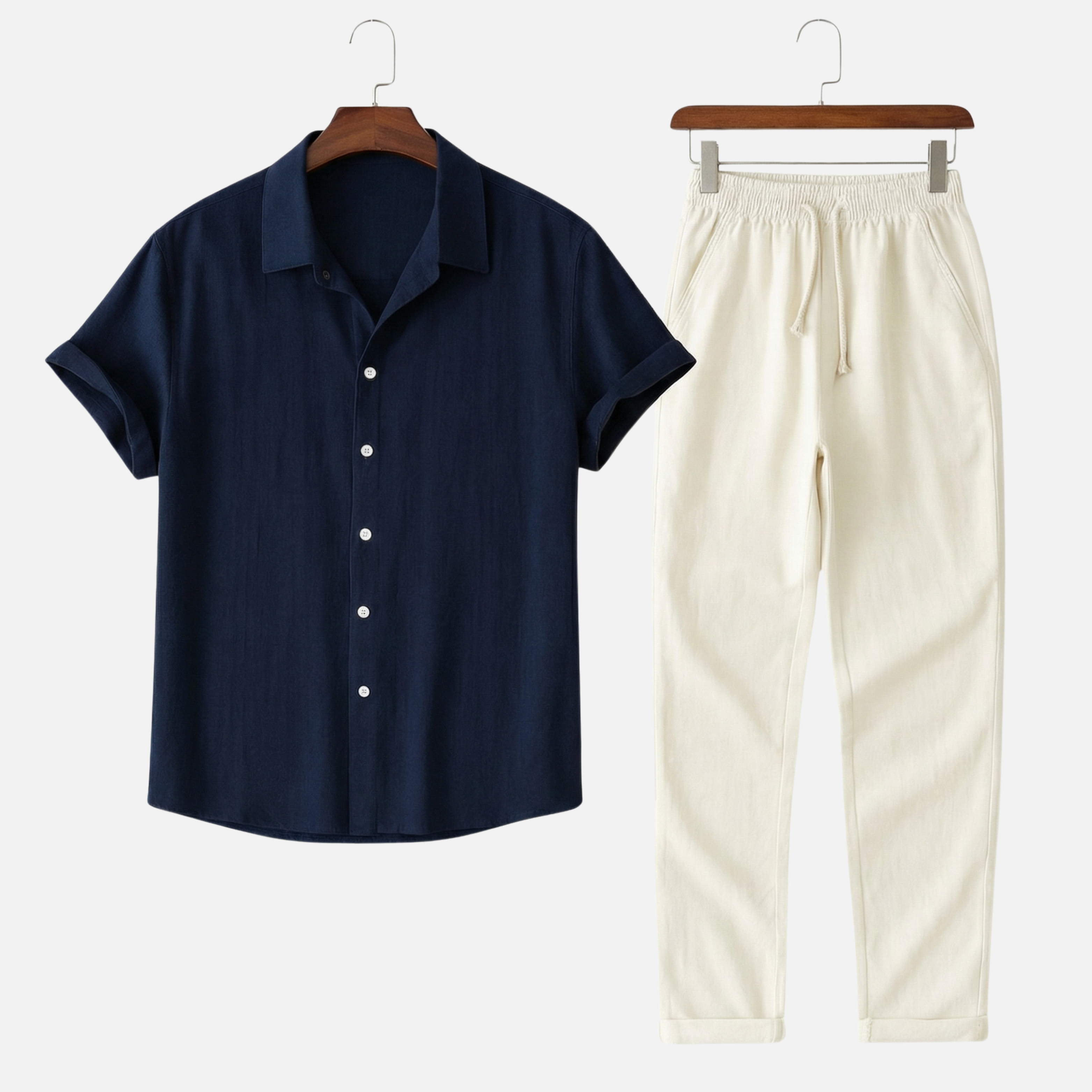 Men's Relaxed Linen Set with Drawstring Waist Trousers