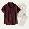 Men's Relaxed Linen Set with Drawstring Waist Trousers